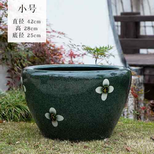 新款景德镇陶金瓷鱼缸养鱼碗睡莲花荷缸乌龟花缸大号书画水缸盆阳