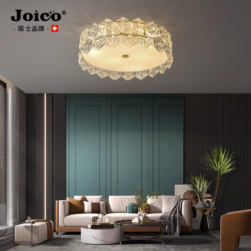 JOICO瑞士全铜轻奢水晶卧室吸顶灯简约现代圆形ins风房间北欧灯具