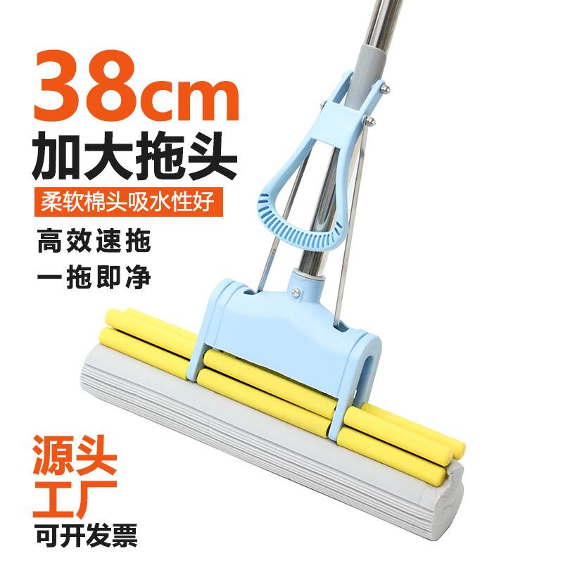 海绵拖把胶棉拖把家用懒人免手洗38cm滚轮式吸水海棉拖把工厂