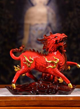 高档居墨香陶瓷火麒麟留摆件一对招染财家装饰开业办公室客厅礼品
