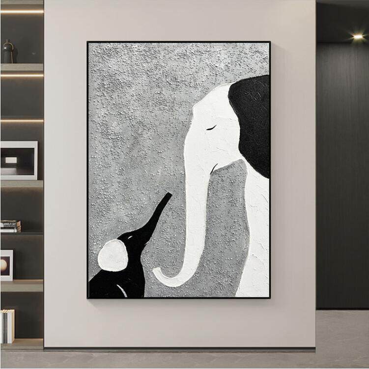 新款直销纯手绘油画吉象大象装饰画黑白极简抽象画现代简约高档肌