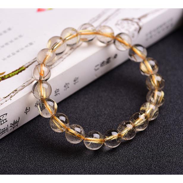 出品 天然巴西深矿针板钛发晶女男款 钛晶发晶手链 9.5mm