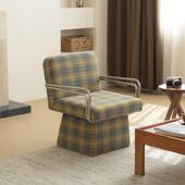 美之趣 可旋转沙发椅客厅阳台休闲懒人电脑椅复古韩风黄蓝格子