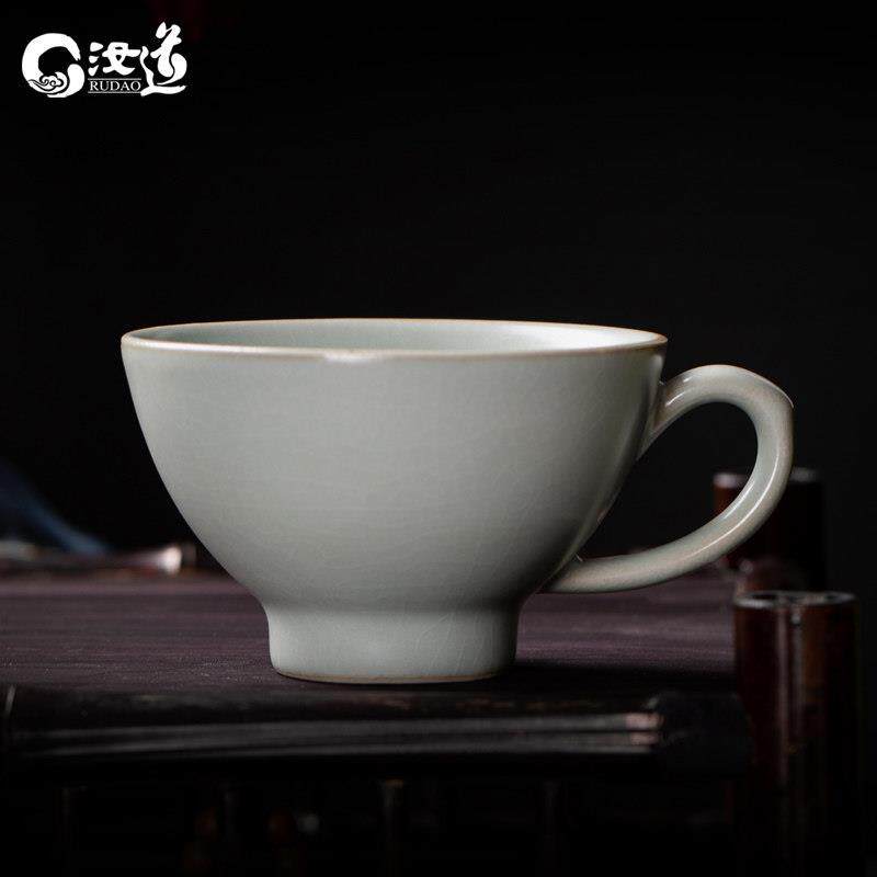 汝窑茶杯带把小号功夫茶具品茗杯防烫汝道汝瓷开 片单杯陶瓷主人