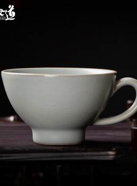 汝窑茶杯带把小号功夫茶具品茗杯防烫汝道汝瓷开 片单杯陶瓷主人