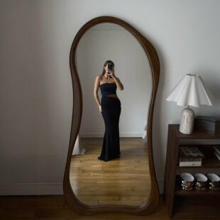 法式 轻奢穿全身网镜落地镜奶油ins风衣镜家用女红生卧室WLX异形镜