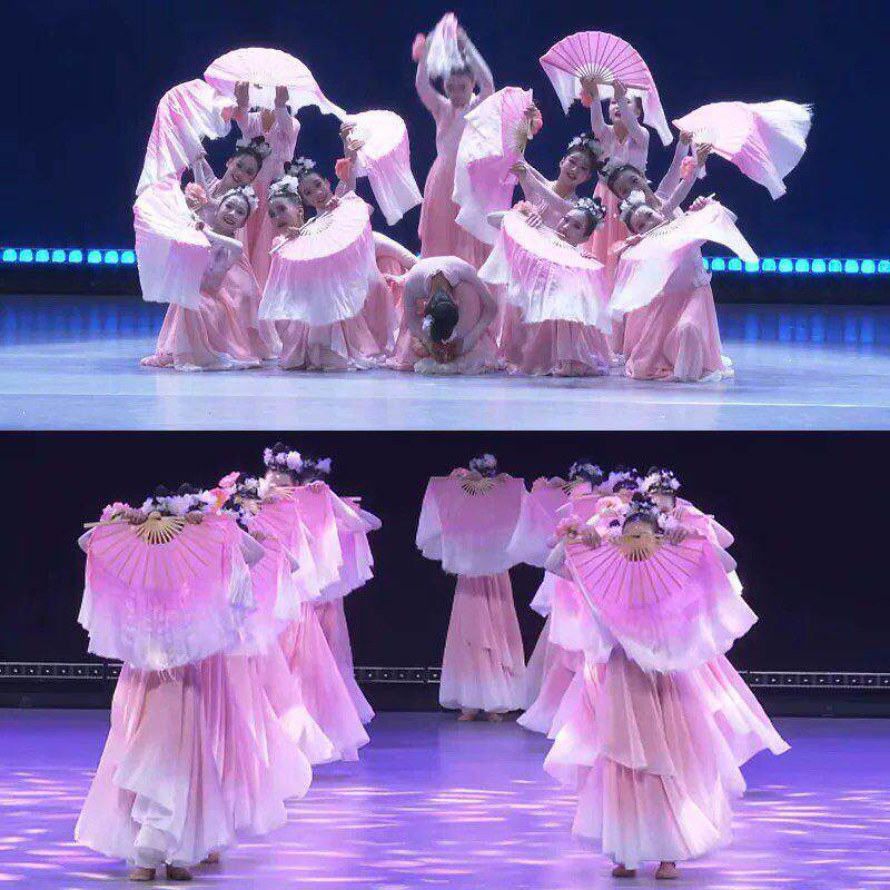 同款花开时节动京城舞蹈服桃花诺采莲儿童古典扇子舞演出服装飘逸
