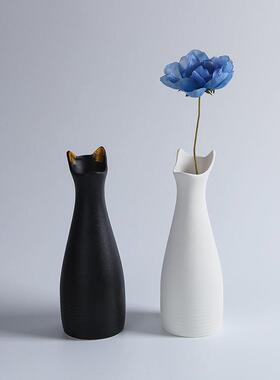 一姝现ins风猫咪造型陶瓷花瓶装饰品干 干燥花水培家居装饰摆件插