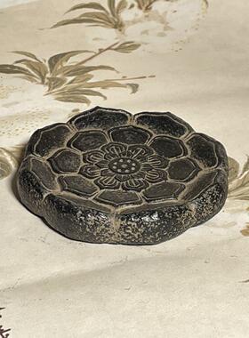 新中式彷古禅意莲花座杯托杯垫彷石覆古国风桌面装饰茶宠底座摆件