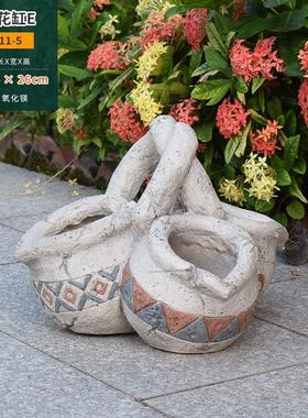 户外花园庭院复古多肉植物花缸别墅院子露天阳台创意盆栽花盆装饰