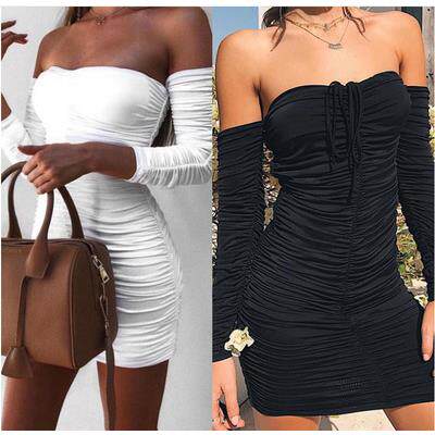 Women's one shoulder long sleeved strapless dress