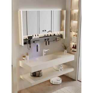 高级感酒店奶油风双层岩板热弯一体盆浴室柜组合卫生间洗手洗漱台