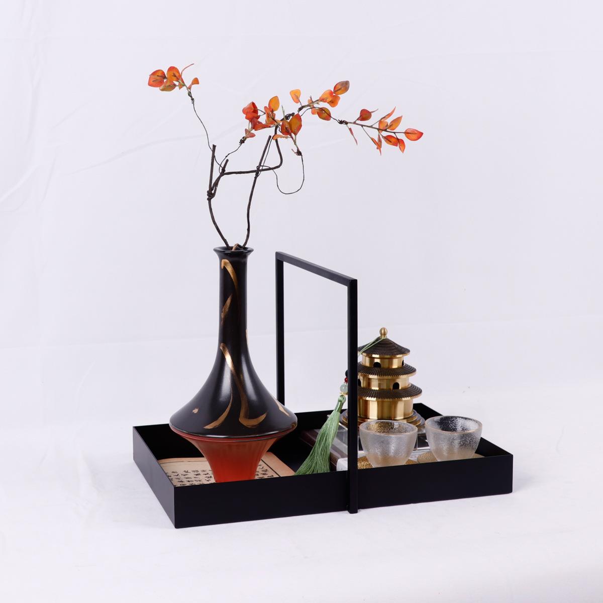 轻奢家具展厅茶几托盘摆件新中式客厅花瓶软装设计师搭配组合套装