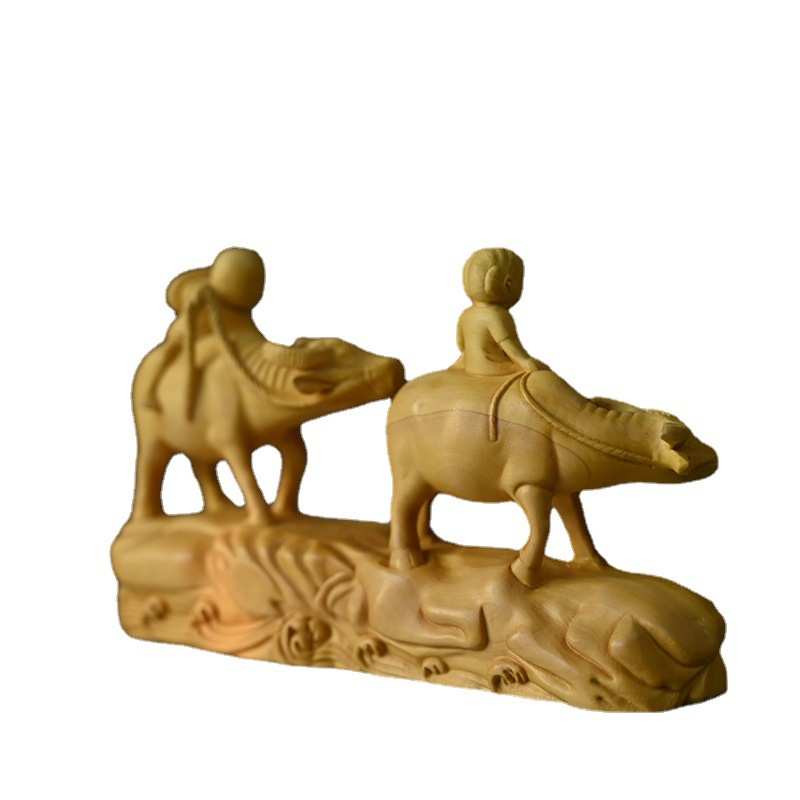 小叶黄杨木雕刻孩童骑牛摆件办公室客厅装饰品工艺品摆饰创意摆件