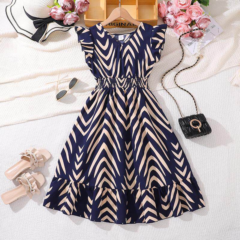 Girl Over Print Dress Casual Line Summer Kids Clothes Daily