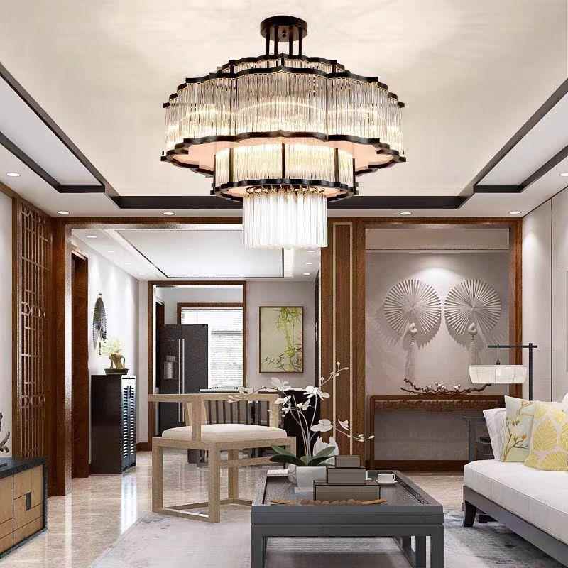 新中式水晶客厅吊灯饭店餐厅主灯酒店包厢包间宴会厅餐厅工程灯具