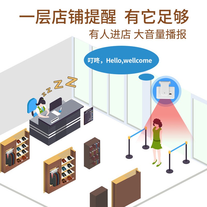 新款直销无线电子门铃欢迎光临感应进门红外线迎宾器英文多国智能