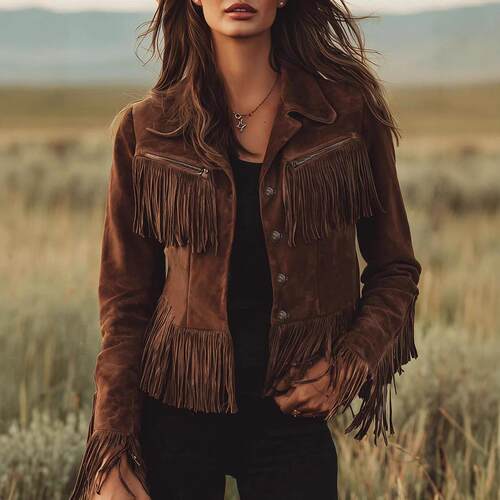 Women's brown tassel imitation women's jacket
