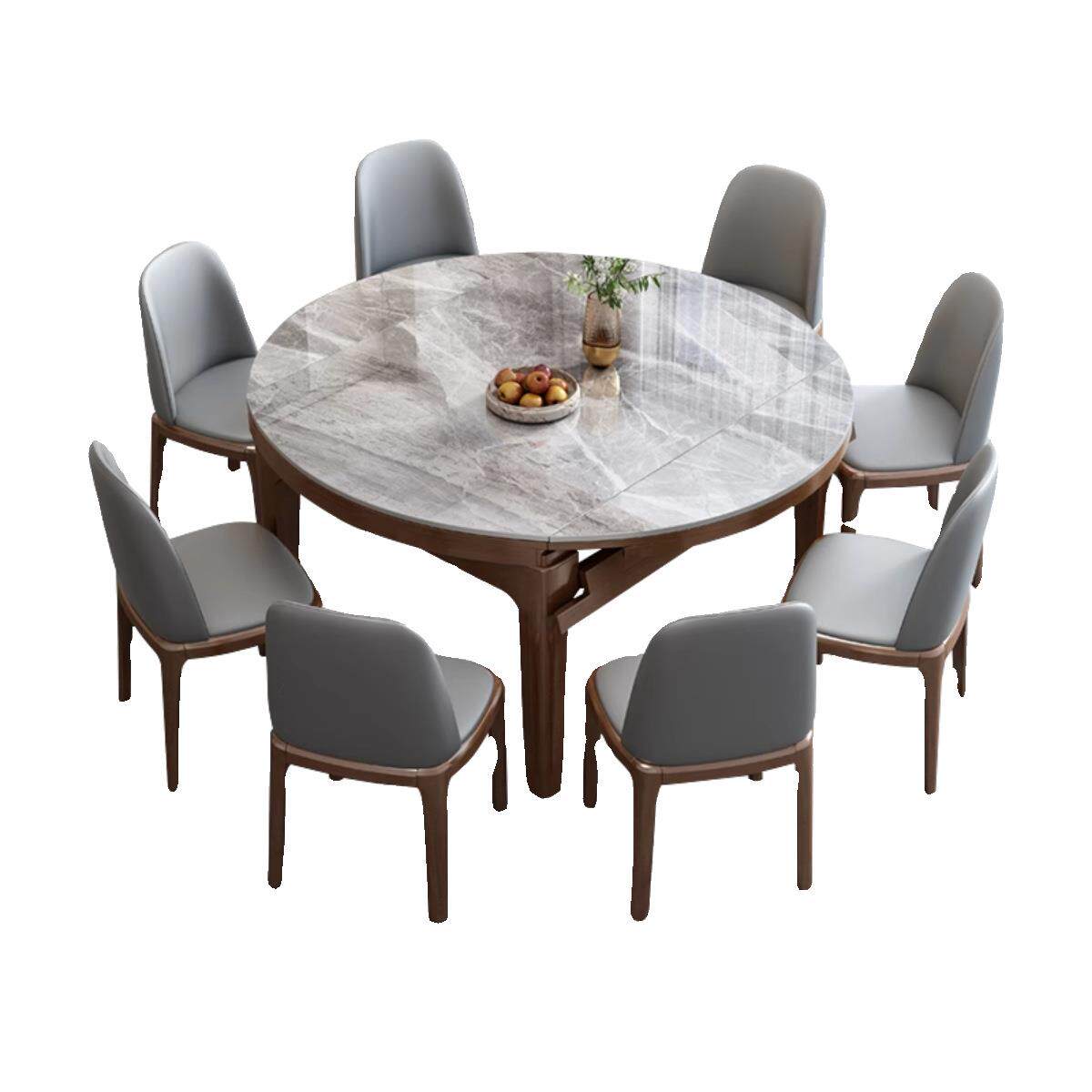 岩板餐桌可圆桌现代简约用两小变户型伸缩折叠方圆用家实木饭桌