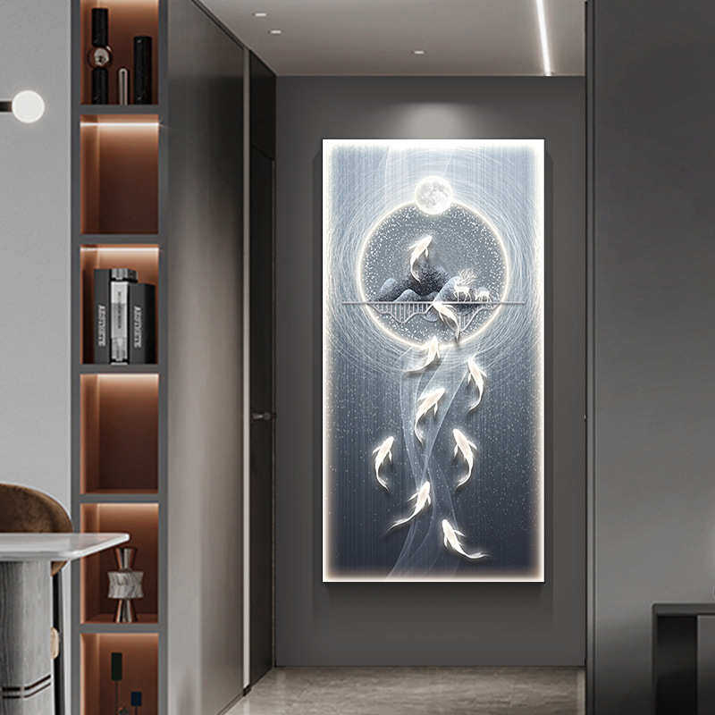 九鱼图玄关装饰画竖版现代简约抽象入户走廊过道挂画轻奢玄幻壁画,家居饰品,现代装饰画,淘宝优惠券,粉丝福利购,淘宝优惠卷