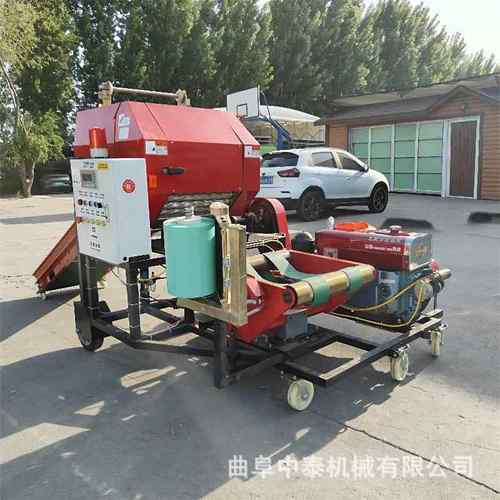 饲养秸秆草捆裹草机饲料保鲜揉搓打捆包膜机自动进料青储压块机