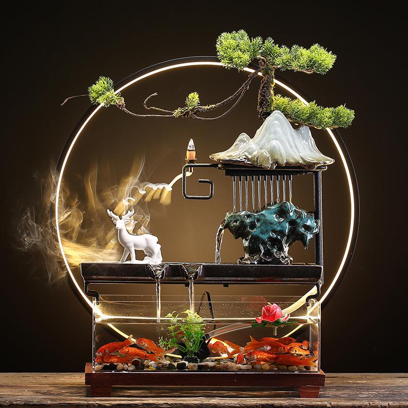 新款直销创意假山陶瓷循环流水器鱼缸景观办公室桌面摆件装饰客厅