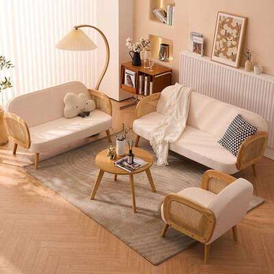 实木单人沙发店茶几组合户型客厅现技代民宿FPF酒小简约科布艺出