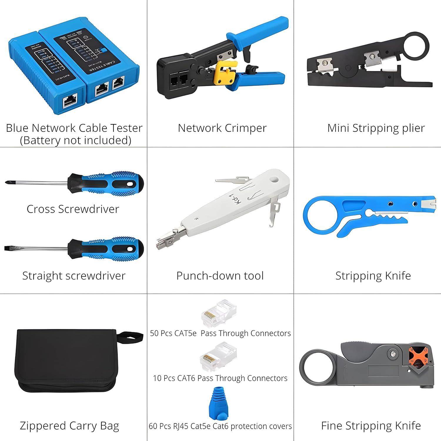 网络通孔压线钳工具套装RJ45通孔水晶头剥线打线螺丝刀组合工具包