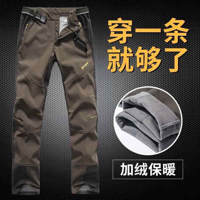 秋冬款软壳裤男女款加厚加绒冲锋裤保暖抓绒裤防水防风大码登山裤
