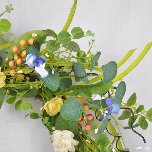 仿真尤加逊利叶花环春夏装饰花亚马货源家门饰WFJ挂件春季浆居果