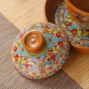 敦煌三才盖碗不烫手敬茶碗单个高端大陶瓷泡茶碗底托壶承功夫茶具