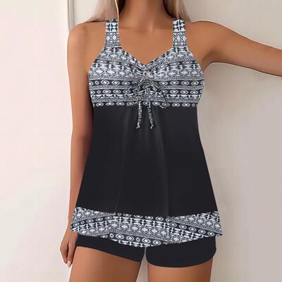 Printed split swimsuit women's skirt conservative bikini