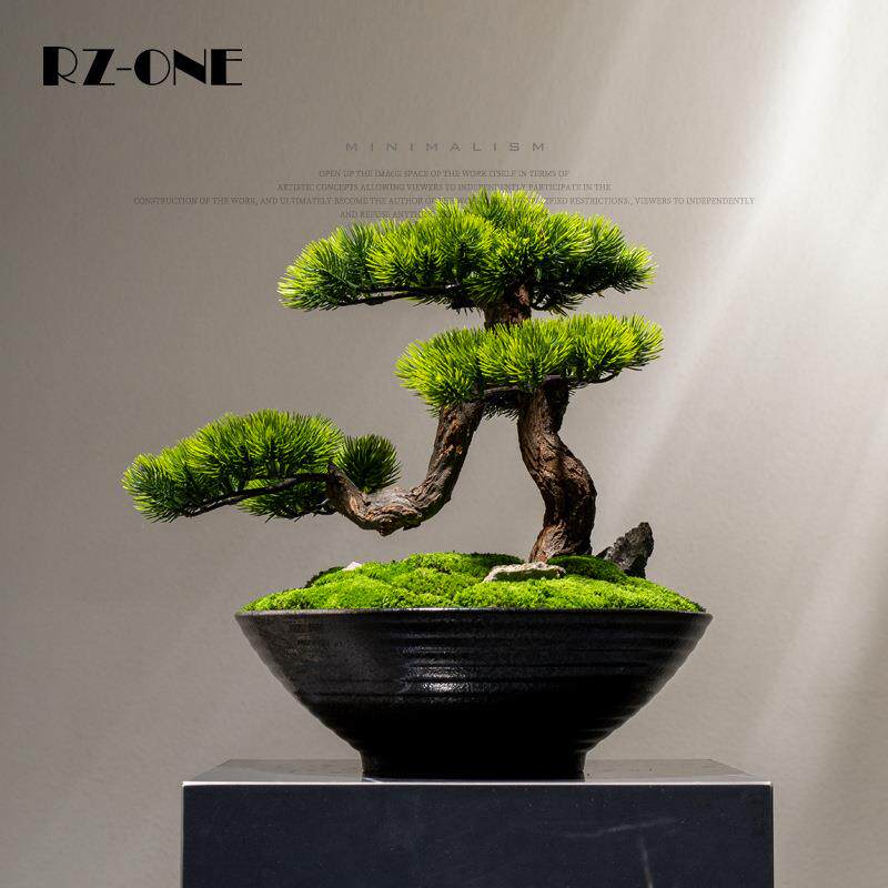 匠十三 新中式简约现代永生苔藓绿植盆景售楼处样板间仿真绿植