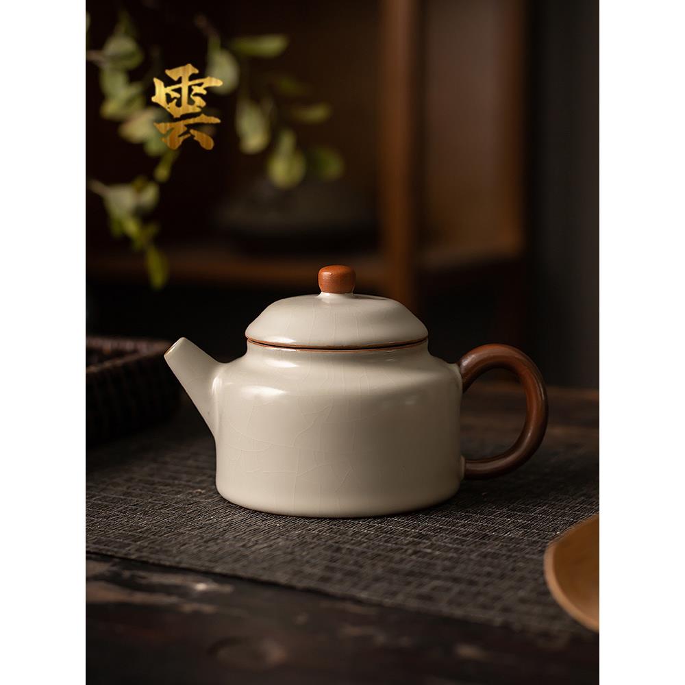 德中壶米色汝窑茶壶茶单壶陶瓷功夫茶具汝瓷开片家用泡茶器小茶