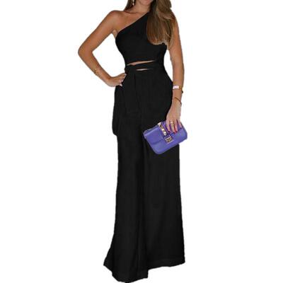 Off shoulder wide leg jumpsuit pants, women's diagonal