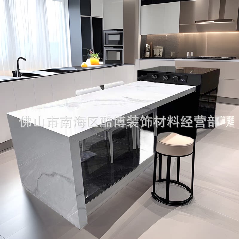 岩板岛台餐桌两用型意式轻奢厨房伸缩岩板悬浮长方形奢石中岛吧台