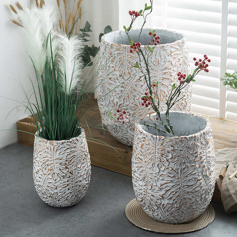 户外大号圆形水泥花盆北欧商场镁泥花箱绿化网红办公室庭院花瓶