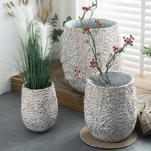 户外大号圆形水泥花盆北欧商场镁泥花箱绿化网红办公室庭院花瓶