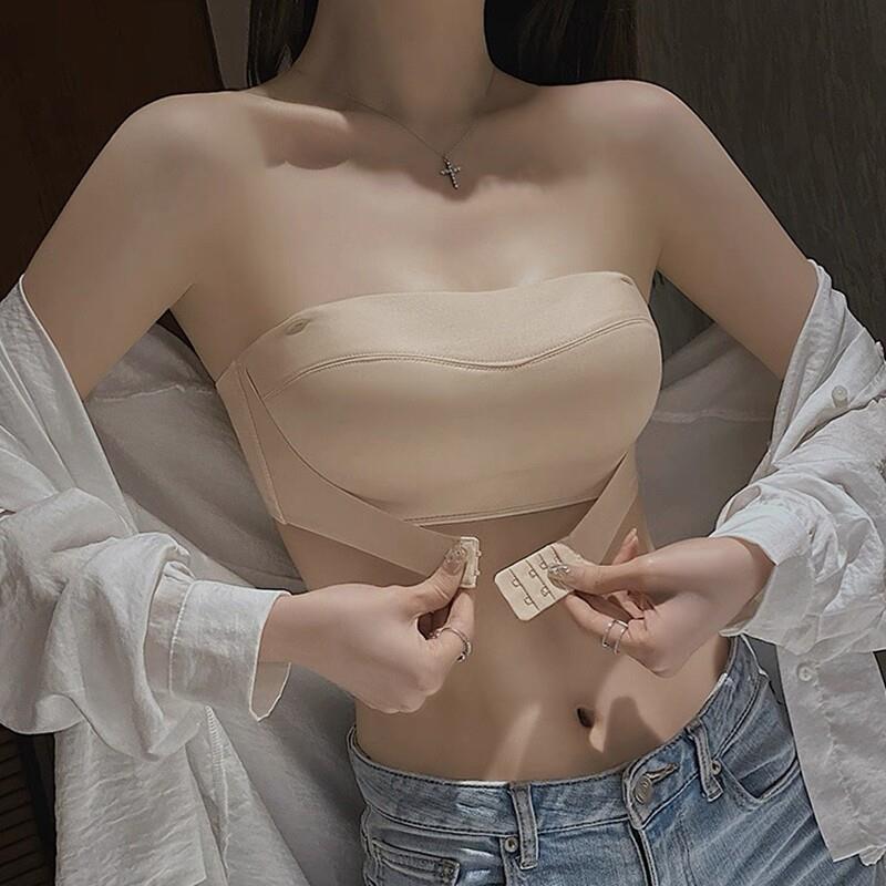 都市丽人无肩带内衣女防滑聚拢小胸显大裹抹胸美背隐形胸罩粉底液
