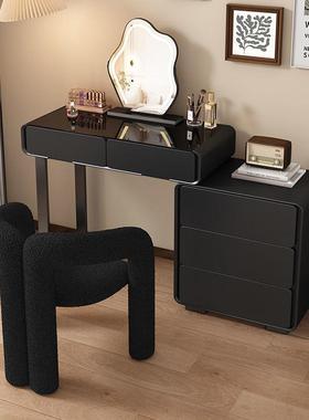 梳妆台收纳柜妆一体实岩板奶油风卧木室黑色网奢红轻简约现代NUS