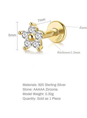 Aide 925 Sterling Silver Zircon Star Flower Tragus Helix Pie