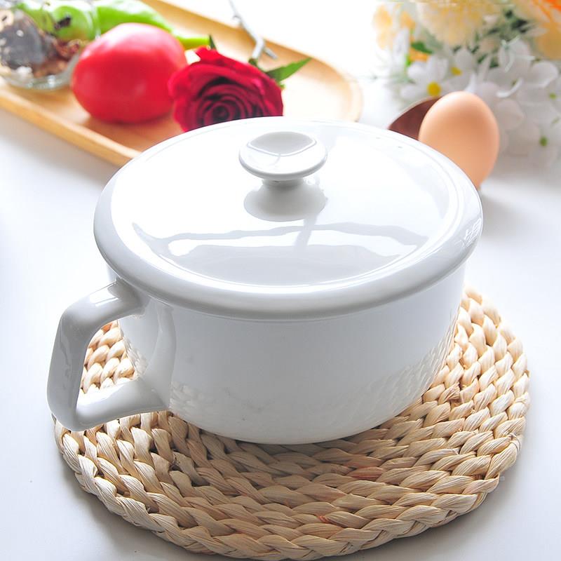 泡面碗早餐杯陶瓷带柄带把手的碗泡方便面碗带盖家用6寸骨瓷加厚图片