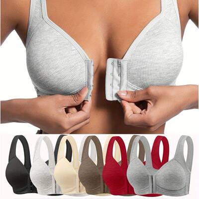 2 4 Front Closure Push Up Bra Wireless Cross Back Seamless