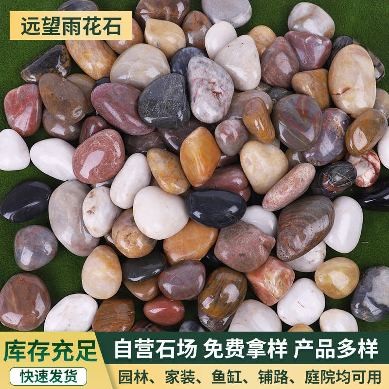 庭院鱼缸园林景观 工程雨花石造景铺路鹅卵石石头五彩抛光彩色