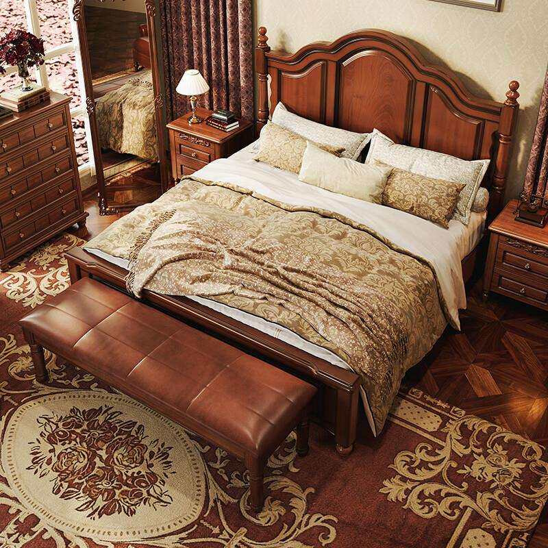 美式乡村全实木床主卧1.8原木家具欧式简约高箱储物复古小美双人