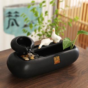 陶瓷流水摆件喷泉小型桌面客厅茶桌办公室装饰品循环水景开业礼品