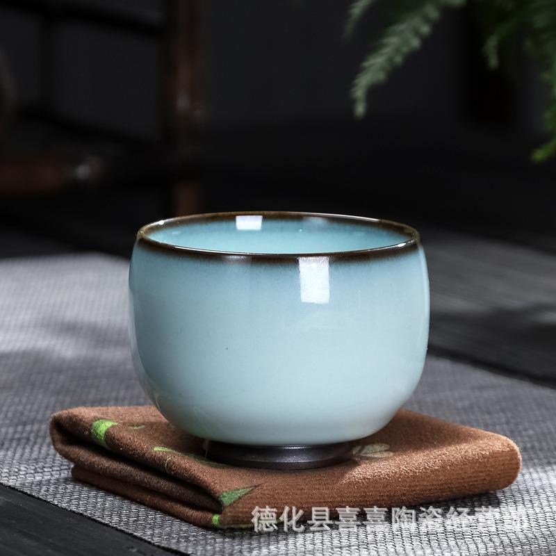 纯手工钧窑铁胎茶杯新中式天青钧瓷主人杯品茗杯高温窑变陶瓷单杯