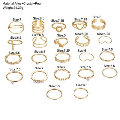 Open 22 piece set of hollow heart geometric rings个性戒指