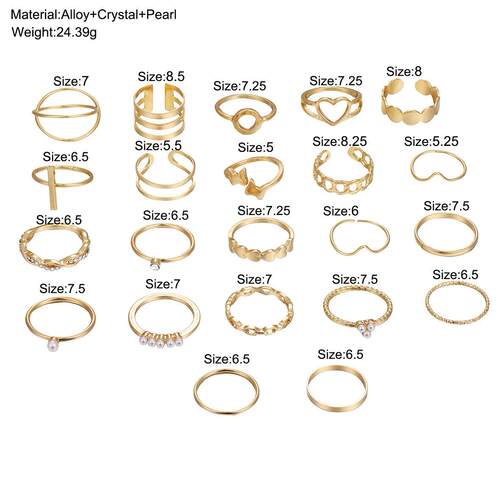 Open 22 piece set of hollow heart geometric rings个性戒指
