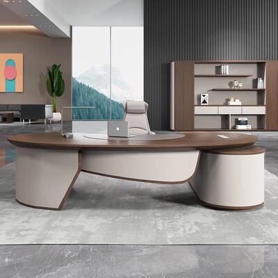 烤漆贴实木皮老板桌裁桌异形圆TM669970弧大总班新中式办台公桌椅